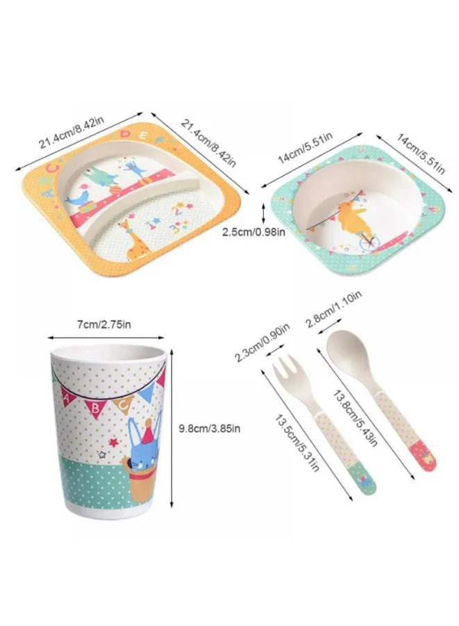 Eco-Friendly Bamboo Fiber 5pcs Kids Cutlery Set  - Creative Cartoon Dinnerware Set for Kids - Perfect Baby Feeding Solution, Bee