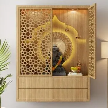 Elevate Your Worship: Space-Saving Wall Mounted Puja Shelf With Iconic Design