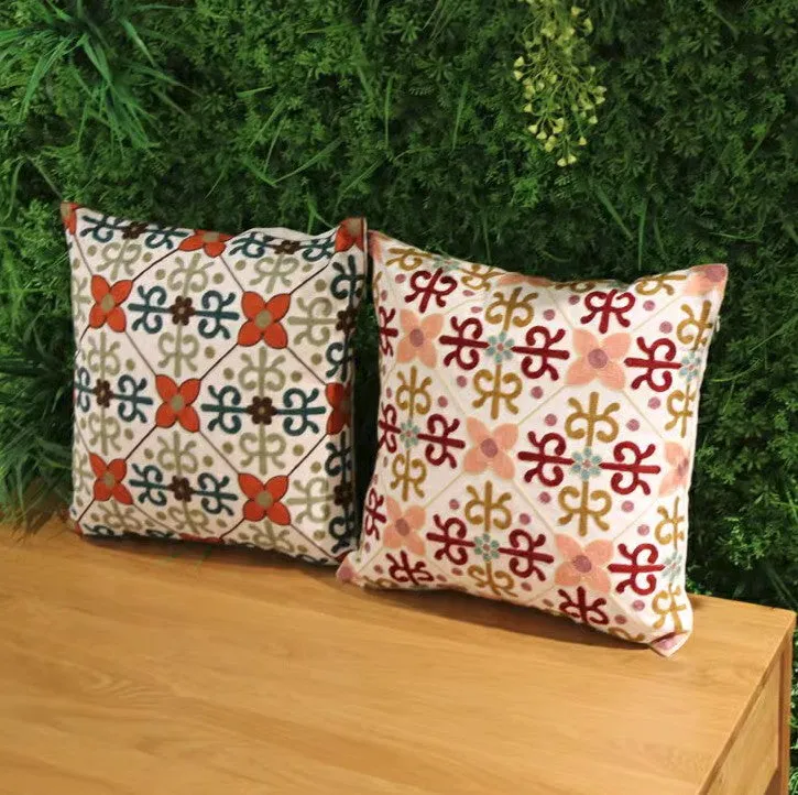 Embroider Flower Cotton Pillow Covers, Cotton Flower Decorative Pillows, Decorative Sofa Pillows, Farmhouse Decorative Throw Pillows for Couch