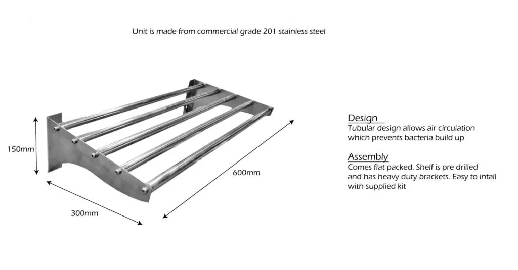 Empire Stainless Steel Tube Wall Shelf 600mm - TWS-0600