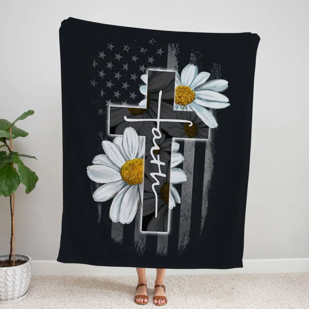 Faith Cross Daisy Fleece Blanket - Christian Blanket - Bible Verse Blanket