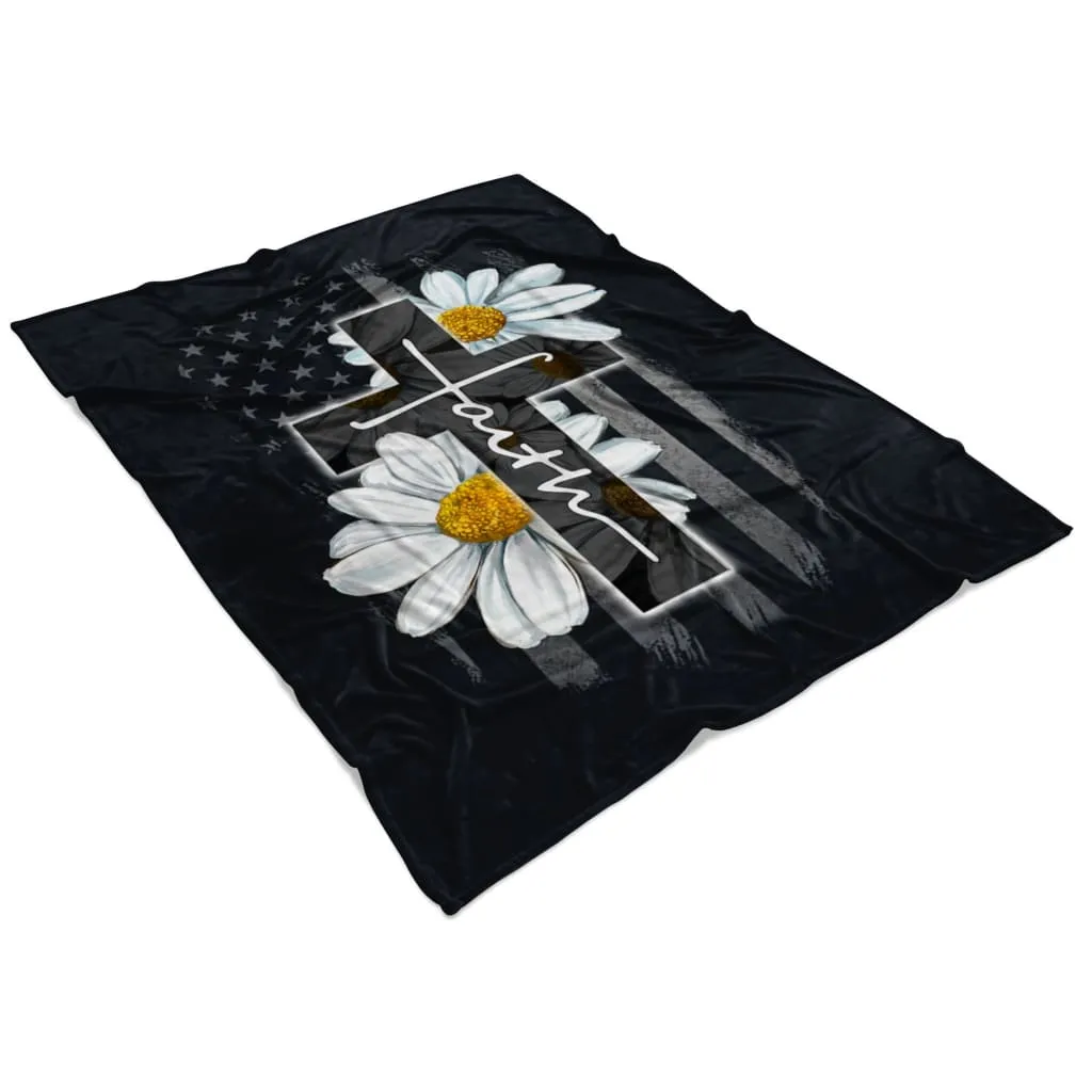 Faith Cross Daisy Fleece Blanket - Christian Blanket - Bible Verse Blanket