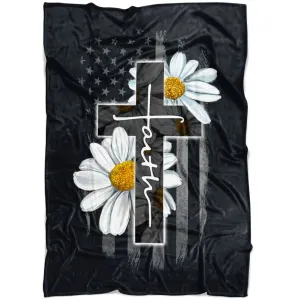 Faith Cross Daisy Fleece Blanket - Christian Blanket - Bible Verse Blanket