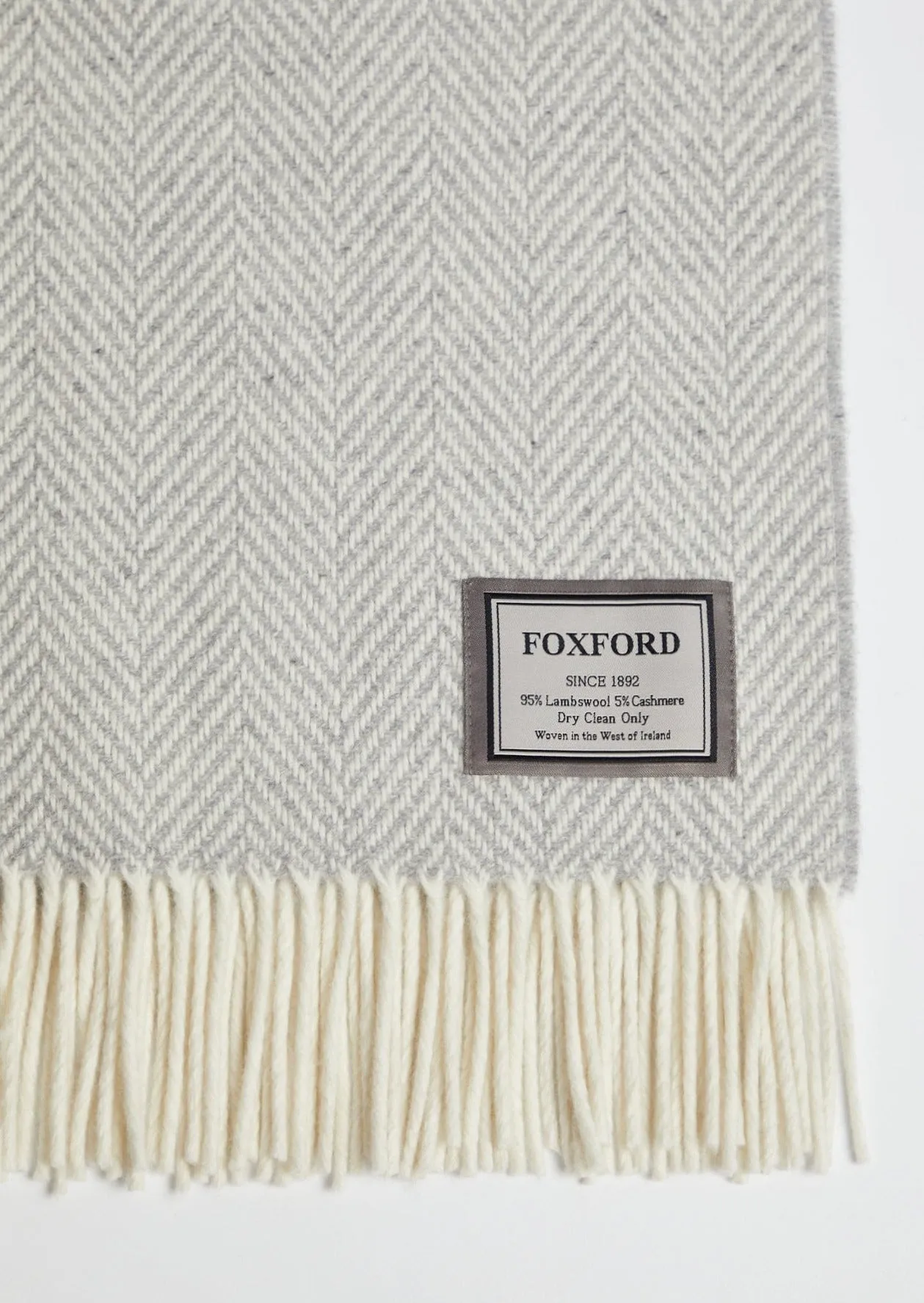 Foxford Cashmere Throw | Grey Herringbone