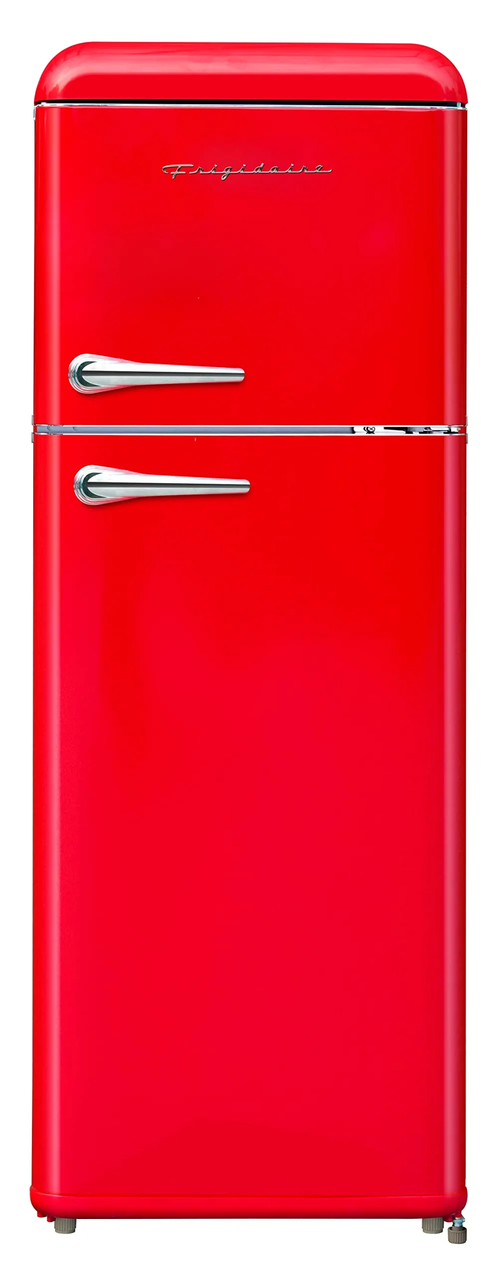 FRIGIDAIRE EFR756-RED EFR756, 2 Door Apartment Size Retro Refrigerator with Top Freezer, Chrome Handles, 7.5 cu ft, red