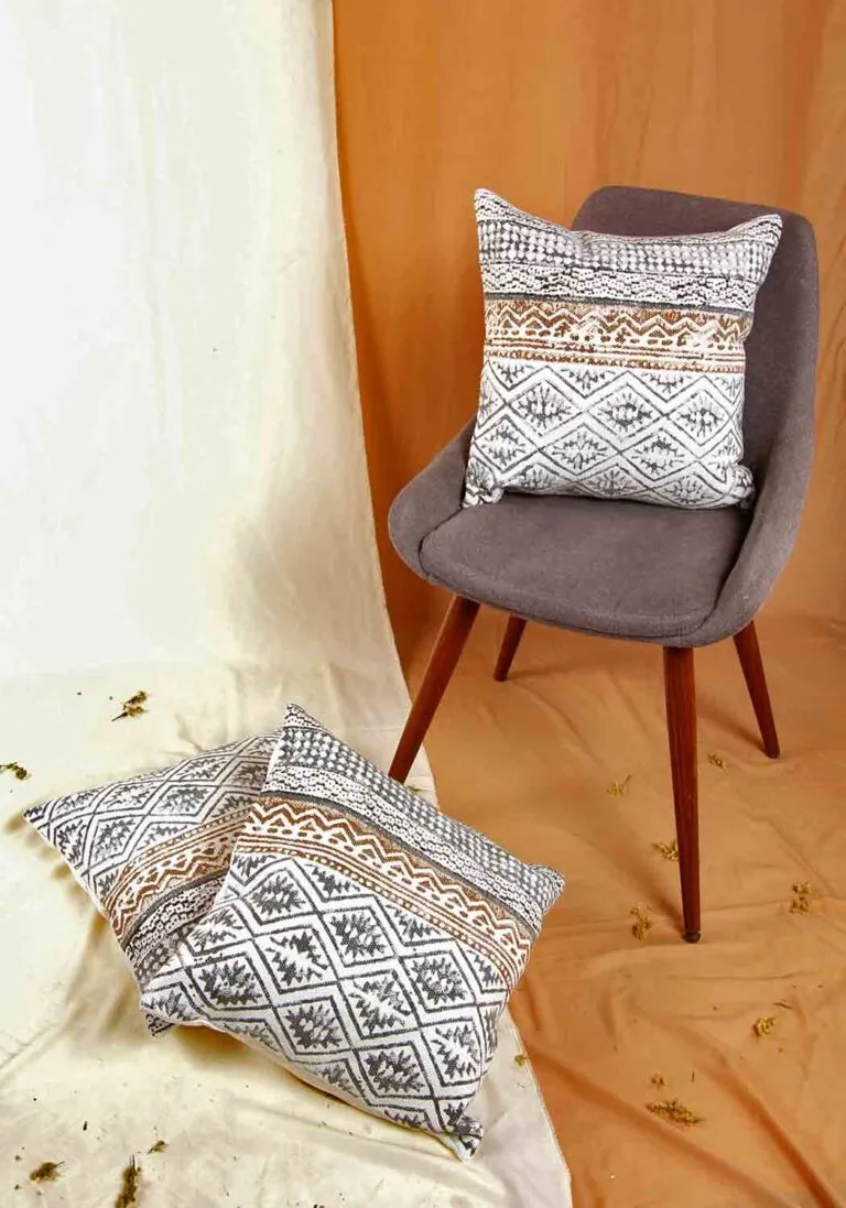 Goldmine Gaze Hand Block Print Cotton Cushion Cover