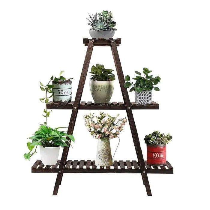 Goretti Triangular Multi-Tiered Mahogany Plant Stand