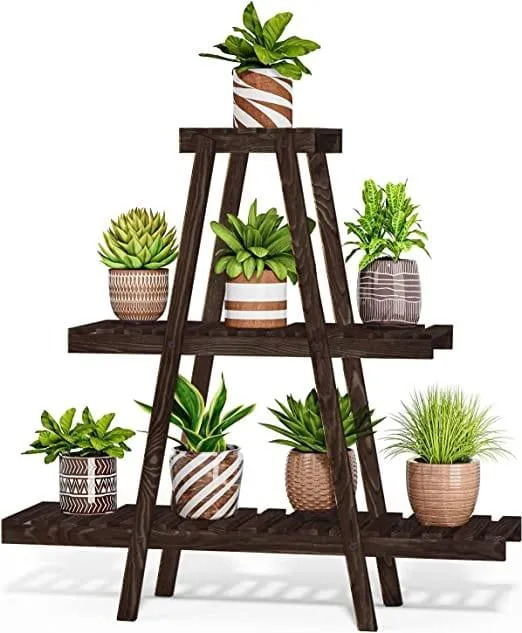 Goretti Triangular Multi-Tiered Mahogany Plant Stand