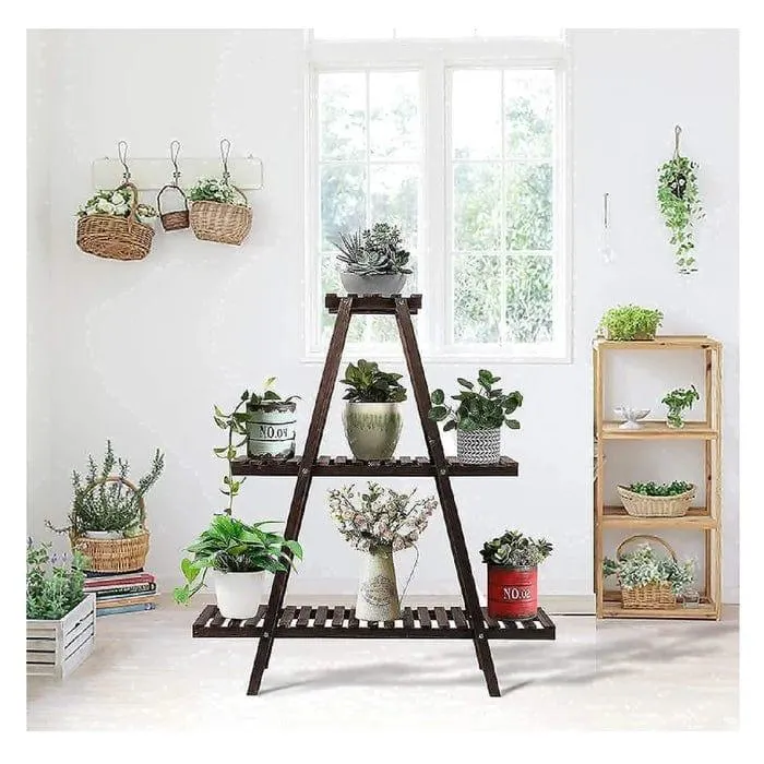 Goretti Triangular Multi-Tiered Mahogany Plant Stand