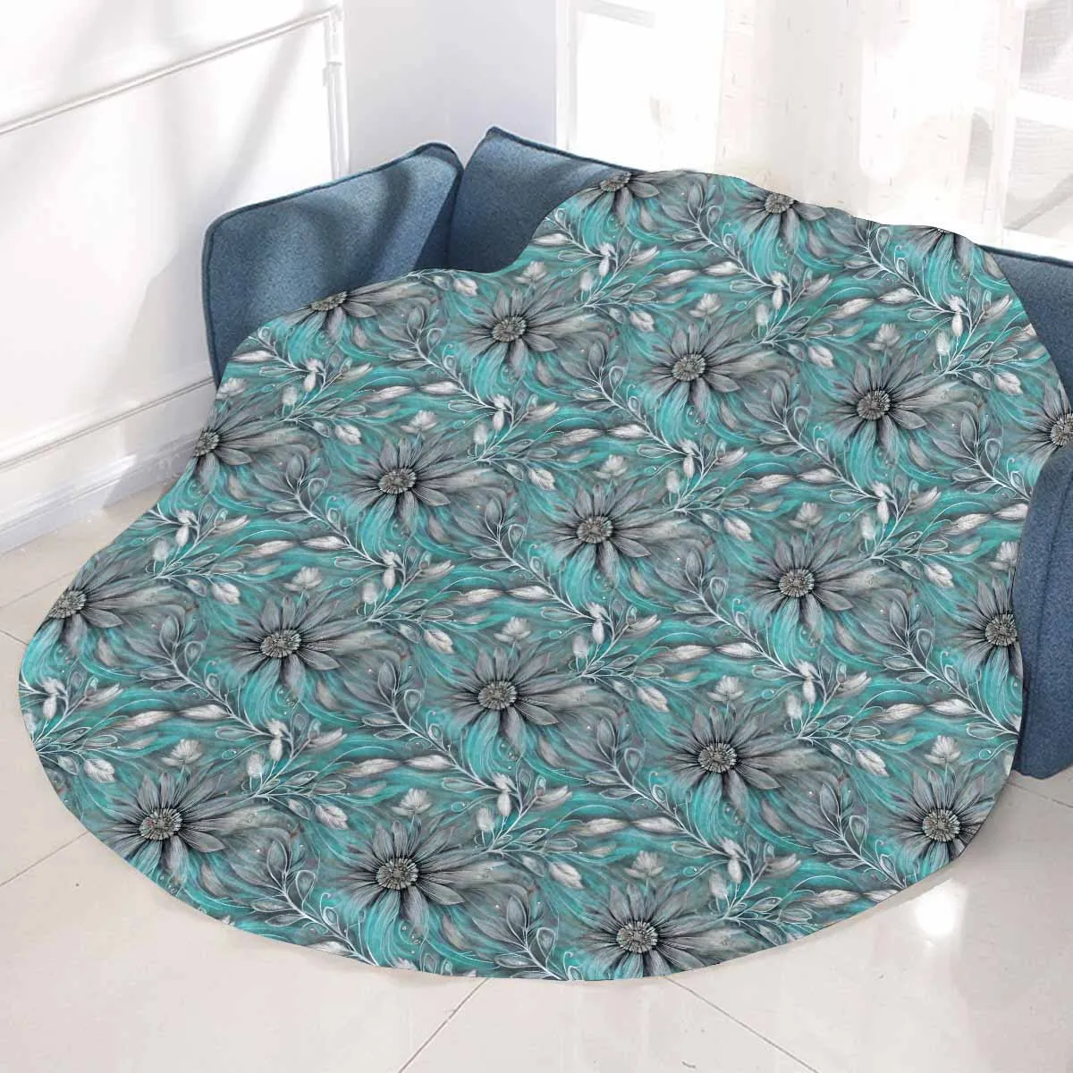 Green Elegant Floral 25  Circular Micro Fleece Blanket 47"