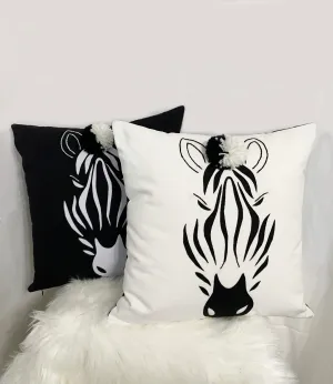 Handcrafted Embroidered with Applique Zebra Head Pillow Cover