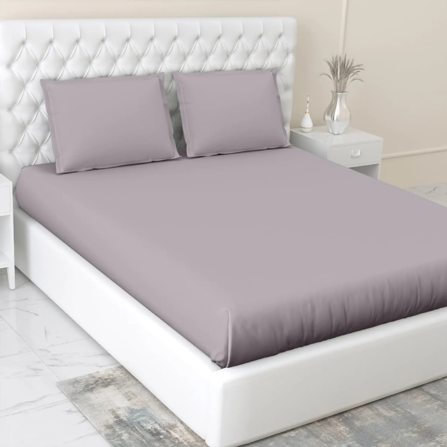 haus & kinder 100% Cotton Elastic Fitted Bedsheet King Size for Double Bed | 300TC 1 Elastic Bedsheet King Size Cotton & 2 Pillow Covers (78 x 72 Inches   13 Deep Pocket) | Mauve