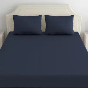 Haus & Kinder Wrinkle and Iron Free 100% Cotton Jersey (Soft T-Shirt Fabric) - Elastic Fitted Bedsheets King Size with 2 Pillow Cover - Fits Up to 8" Mattress- (78" X 72") Solid, King, Navy Heather