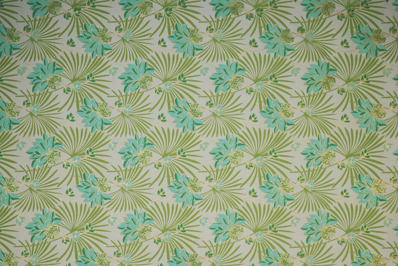 Indian Print Flowers Sea Green & Fern on Natural