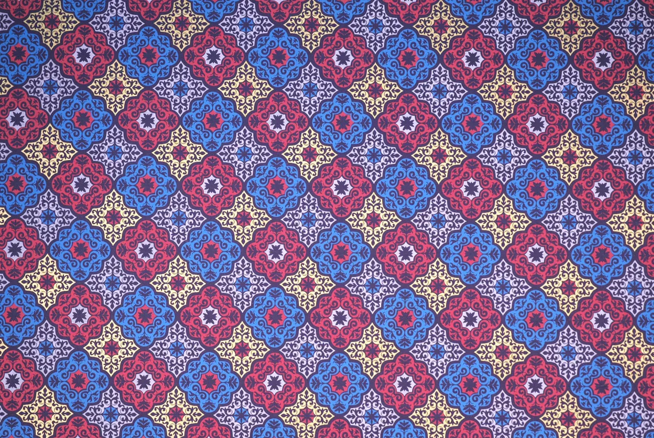 Indian Print Medallions Blue, Rose & Gold on Purple