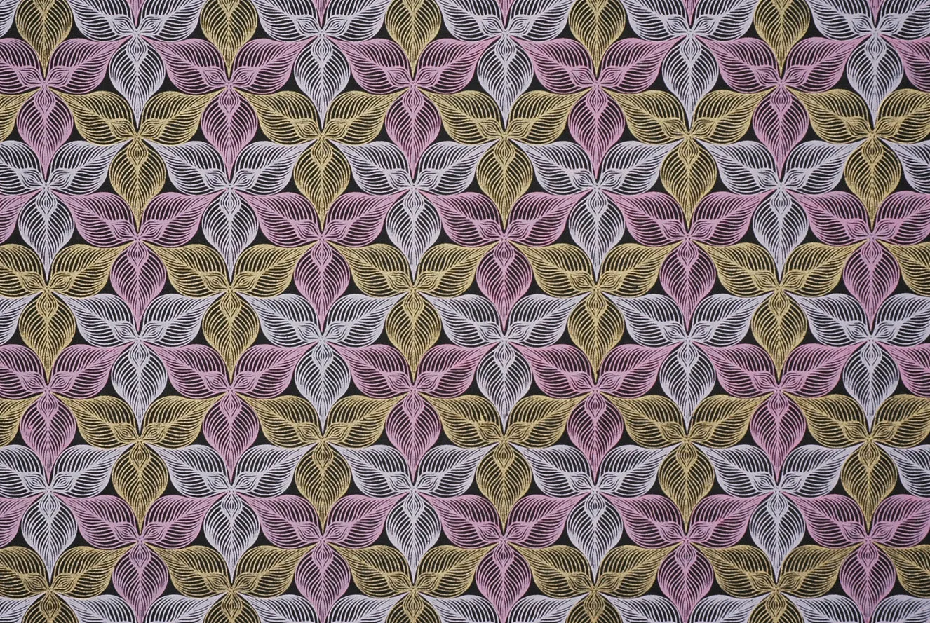 Indian Print Trillium Lavender/Pink/Gold on Black