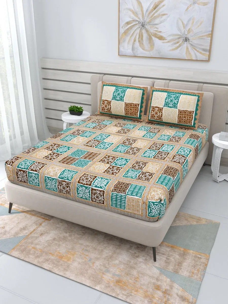 Jaipuri Hand Printed Queen Size Cotton Bedding Set -645