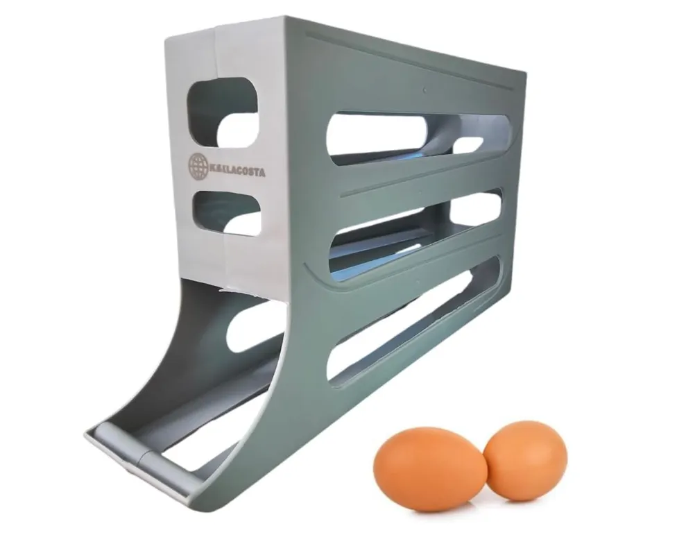 K&KLACOSTA 4 Tier Egg Tray, Automatic Egg Rolling Dispenser Rack for Storing Organizing Distributing and Rolling Eggs in Refrigerator Stackable, Kitchens, Cabinets, Dining