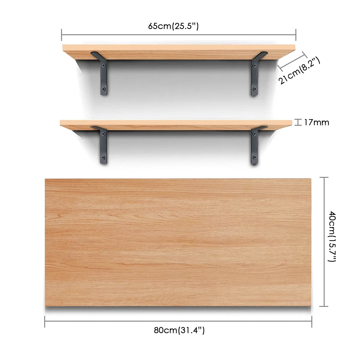 Kawachi Folding Wall Mount Laptop Study Table Desk Adjustable Floating Display 2 Shelf Stand Rack for Living Room Office with Two Shelves Beige