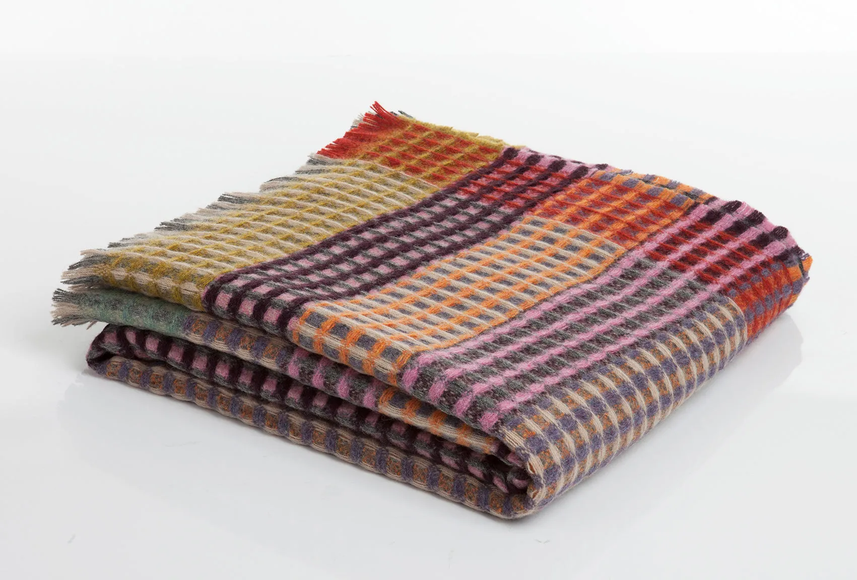 'Kew' Pink Waffle Shetland Wool Throw