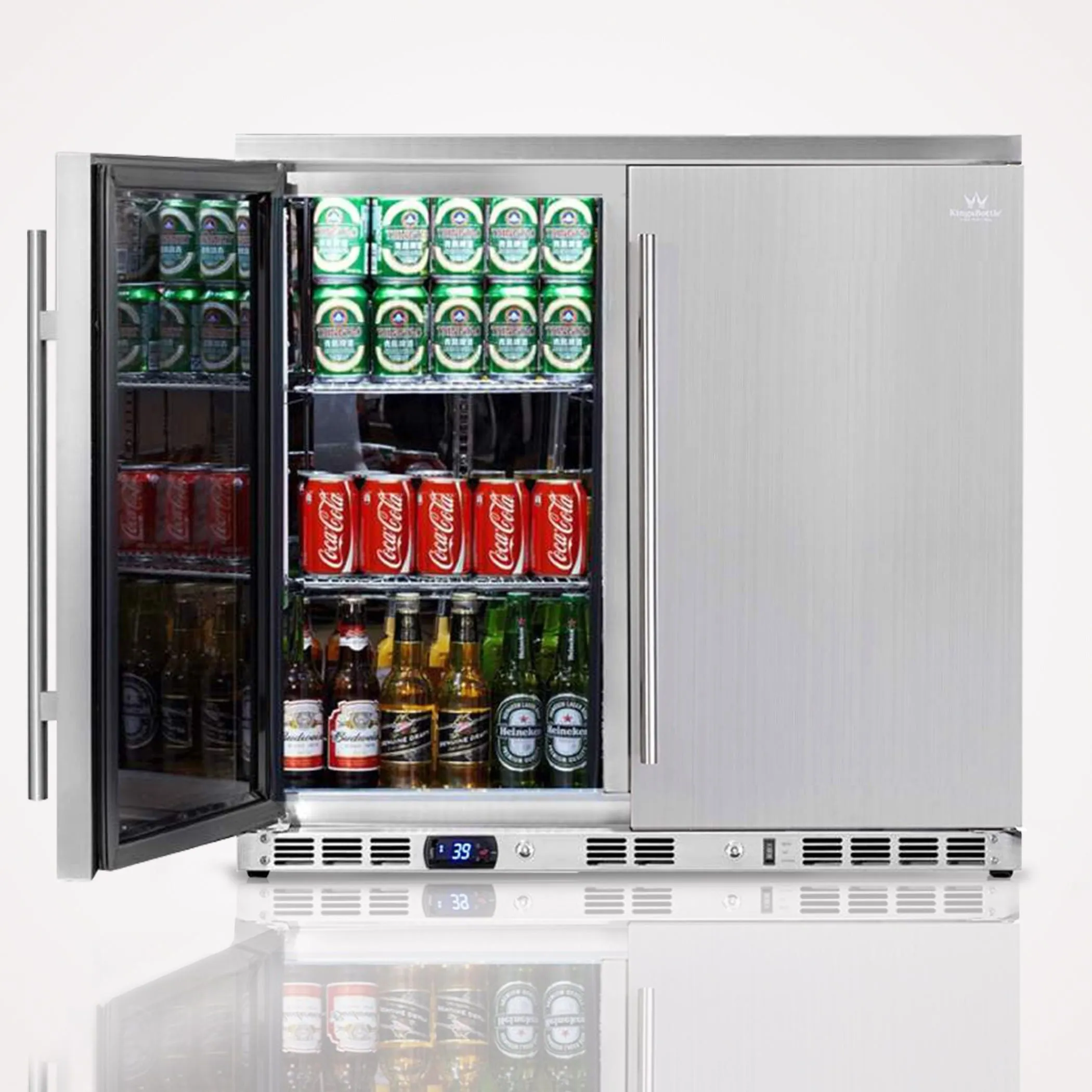 KingsBottle 36 Inch Outdoor Built-In Beverage Refrigerator with High/low-temperature Alarm and Energy-saving Management KBU56ASD