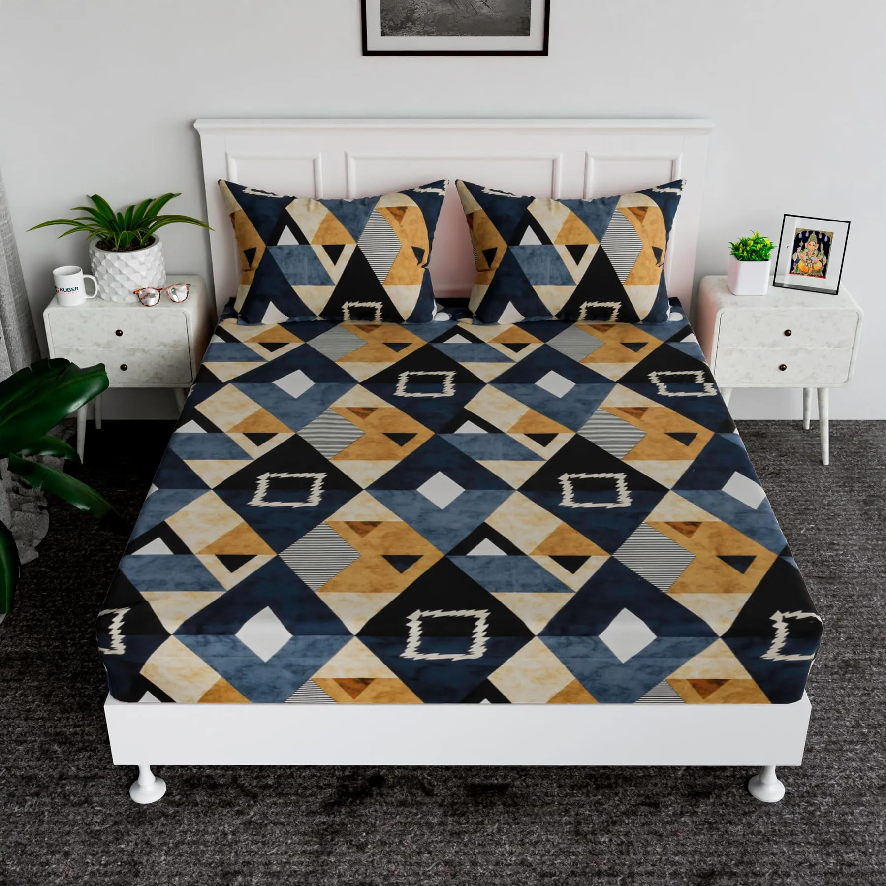 Kuber Industries Double Bedsheet | Premium Cotton Bedsheet with 2 Pillow Covers | Bedsheet for Bedroom | Bedsheet for Double Bed | Zig Zag-Design | 90x108 Inch | Blue & Brown