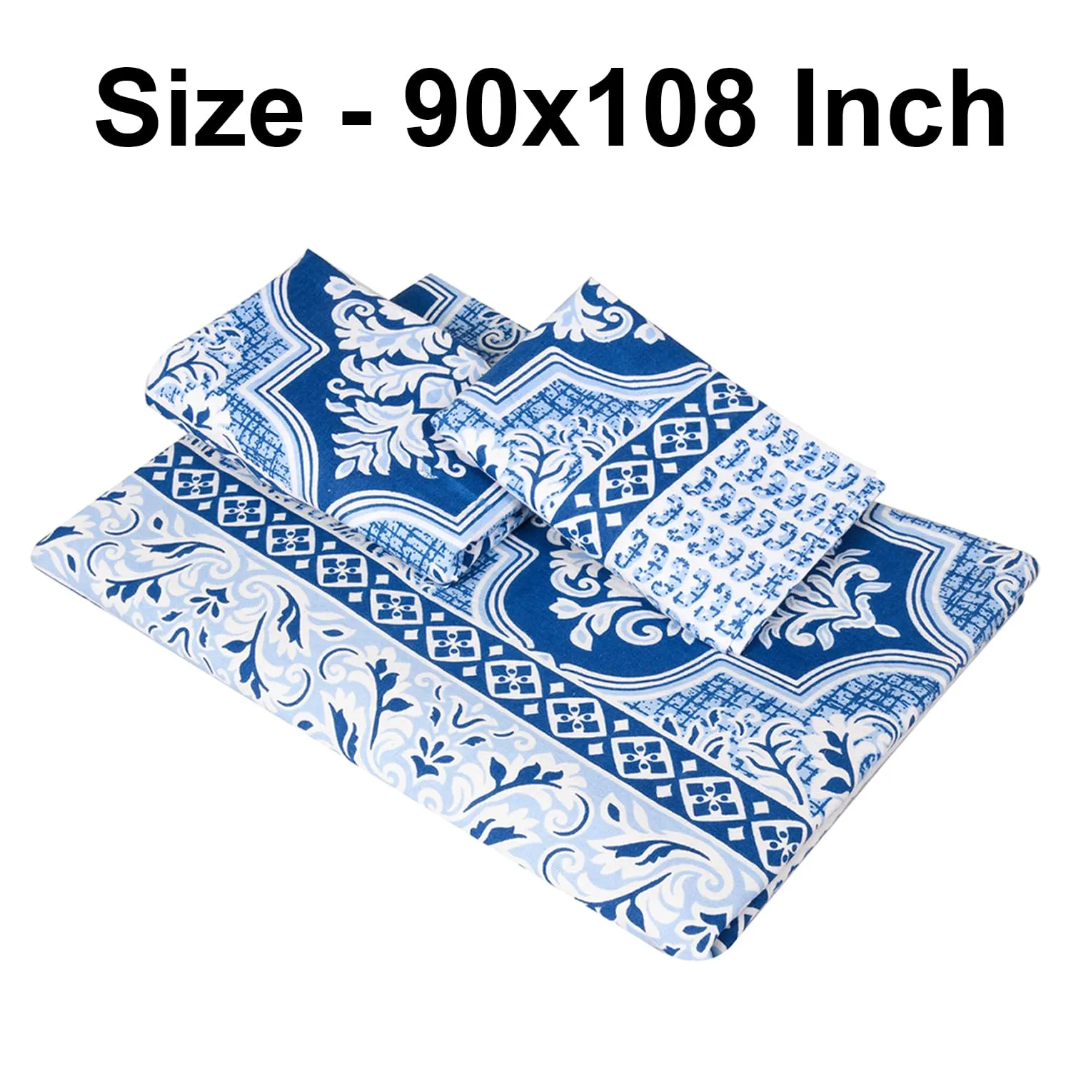 Kuber Industries Double Bedsheet | Premium Cotton Bedsheet with 2 Pillow Covers | Bedsheet for Double Bed | Flower Heritage | 90x108 Inch | Blue