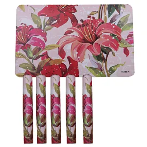 Kuber Industries Flower Design PVC 6 Pieces Dining Table Placemat Set (Pink, Ctktc13698, Standard, Polyvinyl Chloride)