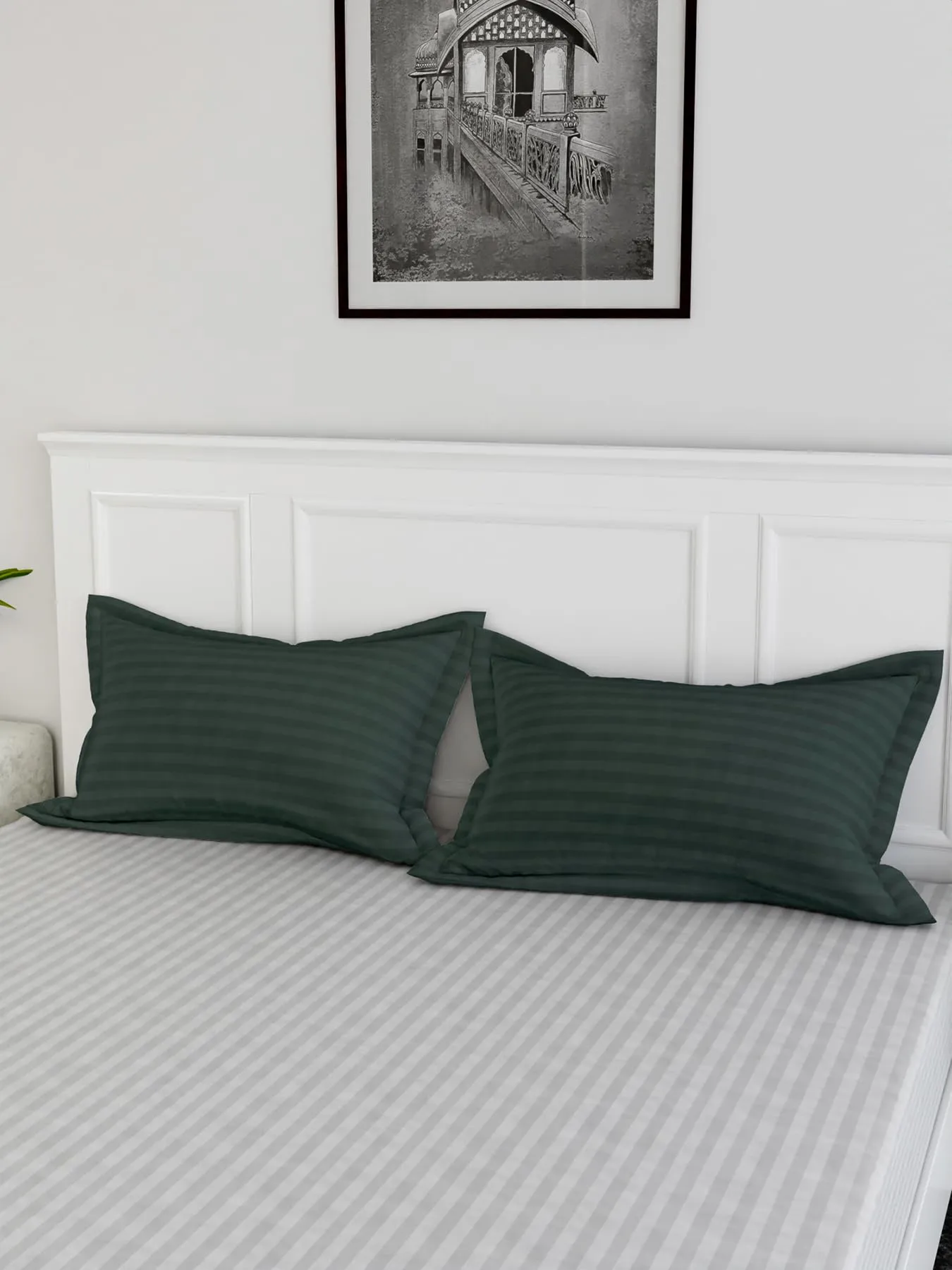 Kuber Industries Pillow Cover | Cotton Pillow Cover | Striped Pattern Pillow Cover | Soft Pillow Cover for Home | Pillow Cover for Bedroom | Set of 2 | Green