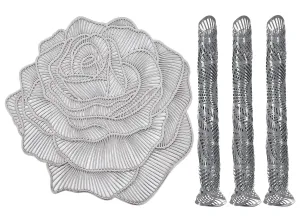 Kuber Industries Rose Design Non-Slip Heat Insulation Decorative Table Placemats, Set of 4 (Silver)-50KM01298, Standard