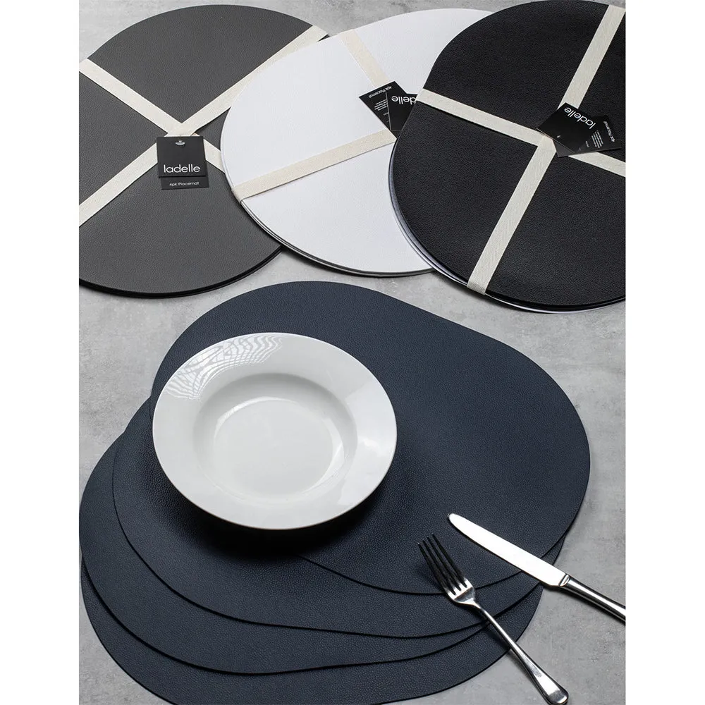 Ladelle Hugo Oval Charcoal Vinyl 4pk Placemat - 33x44cm