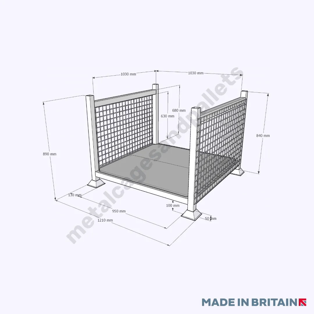 Metal Stillage with 2 Mesh Sides & Solid Base