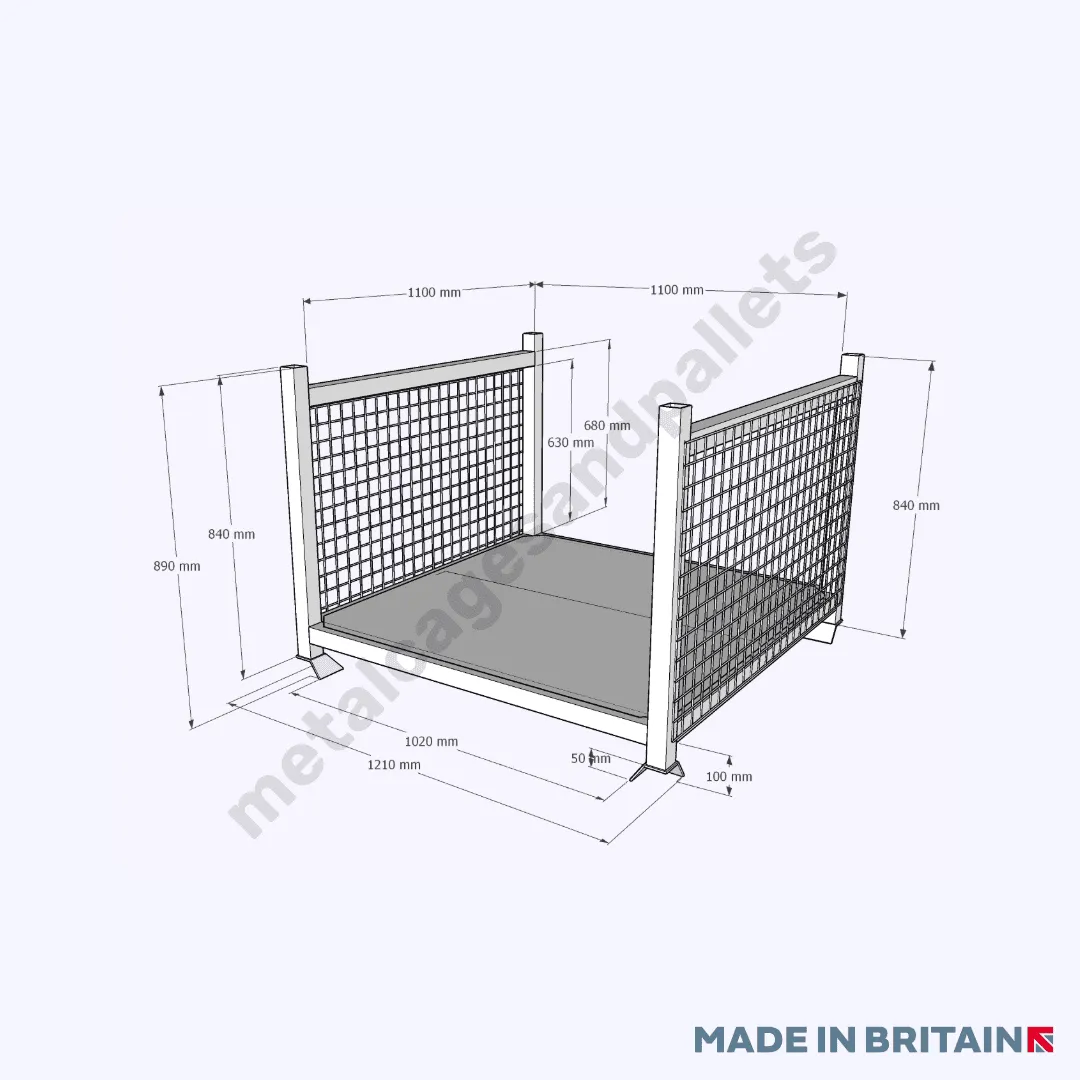 Metal Stillage with 2 Mesh Sides & Solid Base