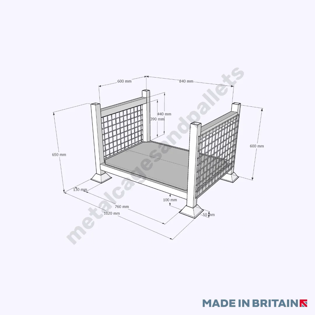 Metal Stillage with 2 Mesh Sides & Solid Base