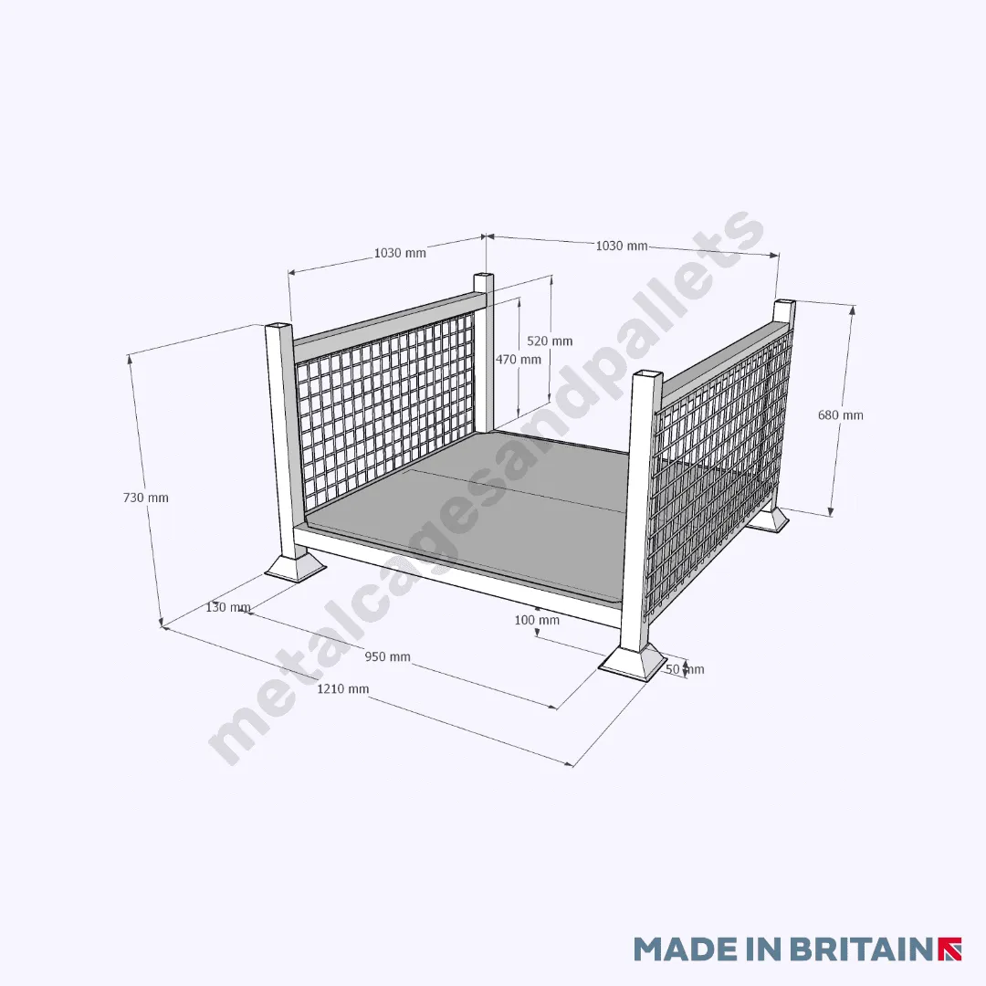 Metal Stillage with 2 Mesh Sides & Solid Base