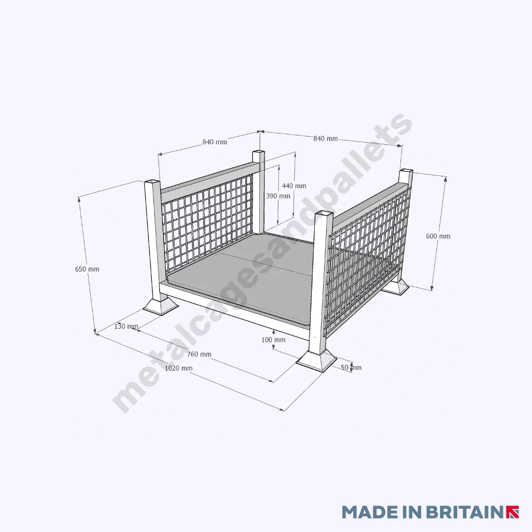 Metal Stillage with 2 Mesh Sides & Solid Base