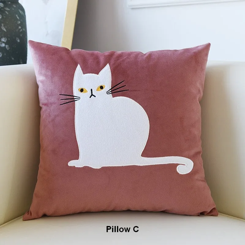 Modern Sofa Decorative Pillows, Cat Decorative Throw Pillows for Couch, Lovely Cat Pillow Covers for Kid's Room, Modern Decorative Throw Pillows