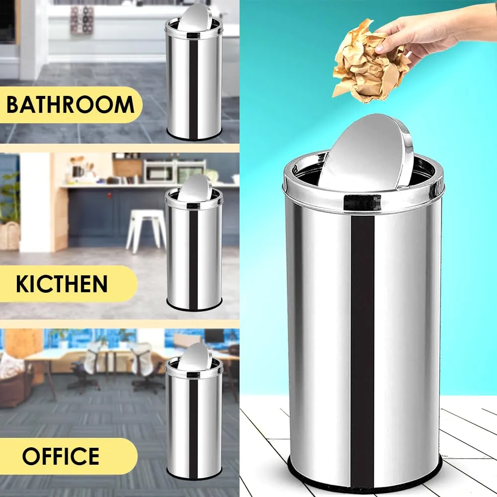 mofna Stainless Steel Swing Type Dustbin - Versatile Trashcan, Wastebin & Recycle Bin for Kitchen, Home, Office - Durable & Stylish (14x24 Inch, 70 Liter, Silver)