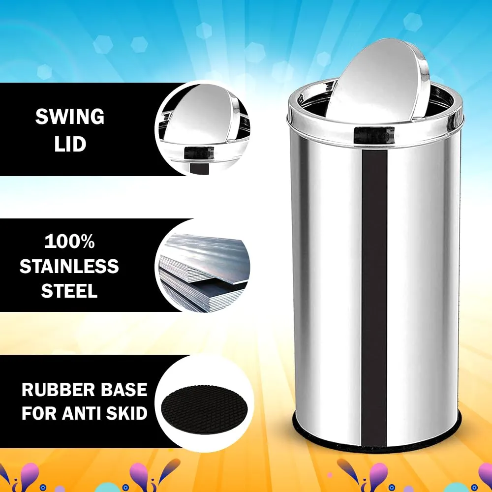 mofna Stainless Steel Swing Type Dustbin - Versatile Trashcan, Wastebin & Recycle Bin for Kitchen, Home, Office - Durable & Stylish (14x24 Inch, 70 Liter, Silver)