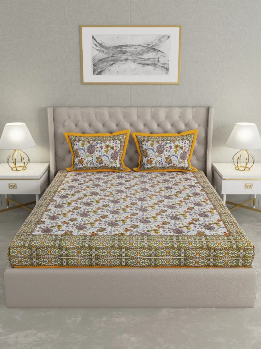 Multicolor Hand Block Geometric Print Cotton King Size Bedding Set