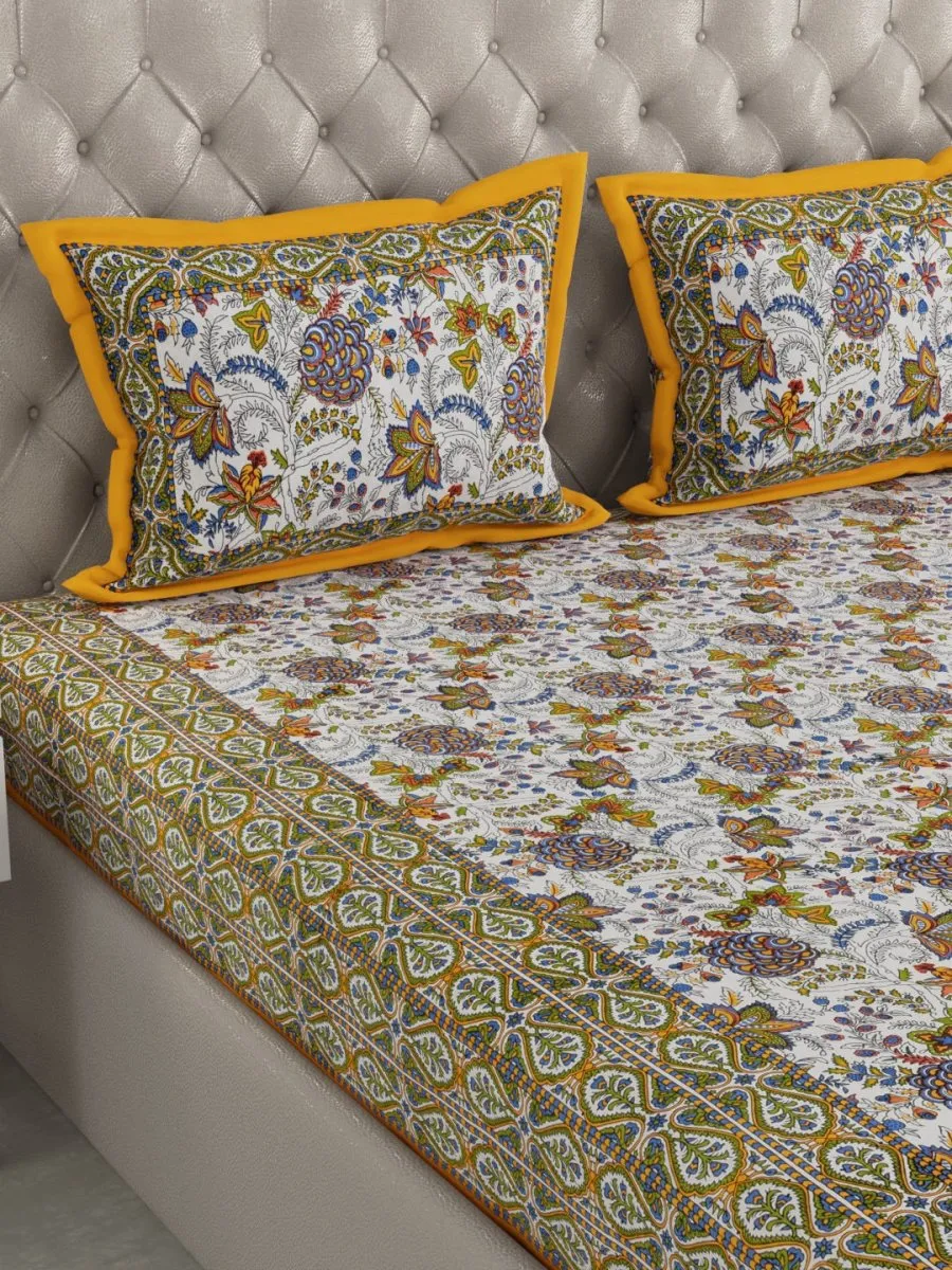 Multicolor Hand Block Geometric Print Cotton King Size Bedding Set