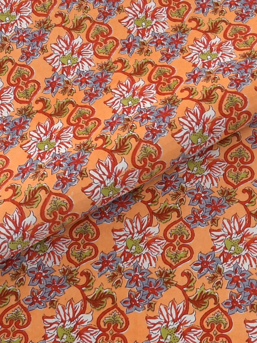 Orange Floral Hand Printed Pure Cotton King Size Bedding Set