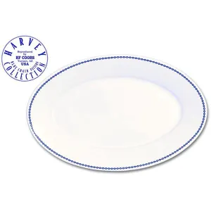 Oval Serving Platter - White & Blue | Fred Harvey Blue Chain