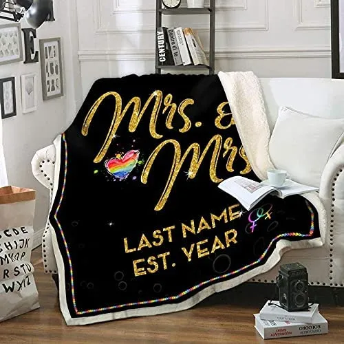 Personalized Mrs And Mrs Lgbtq  Pride Blankets Gay Pride Lesbian Pride Blankets, Gay Couples Lesbian Couples Gift