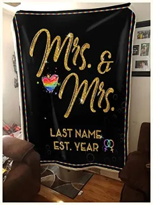 Personalized Mrs And Mrs Lgbtq  Pride Blankets Gay Pride Lesbian Pride Blankets, Gay Couples Lesbian Couples Gift