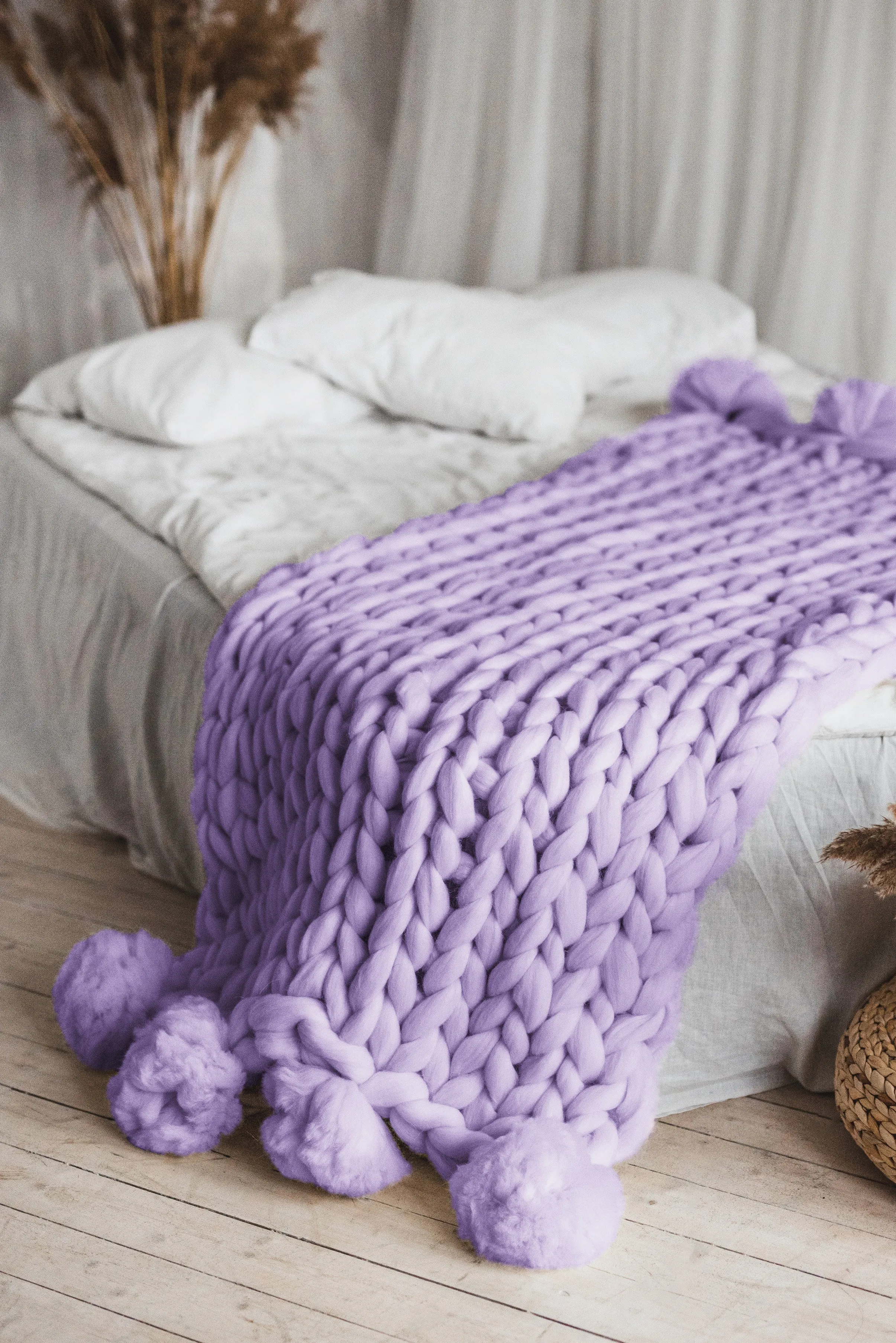 Pom pom blanket, medium throw blanket