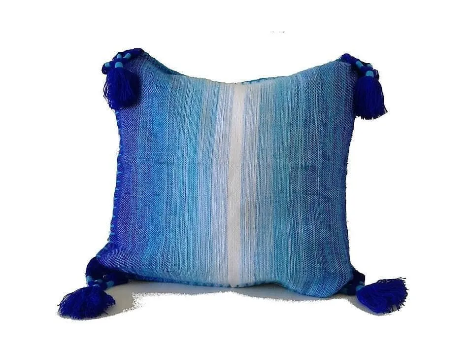 PomPom Cushion Cover from Chefchaouen - Blue Sky