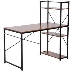 ProperAV Extra Metal Frame Home Wooden Top Office Desk with 4-Tier Bookshelf