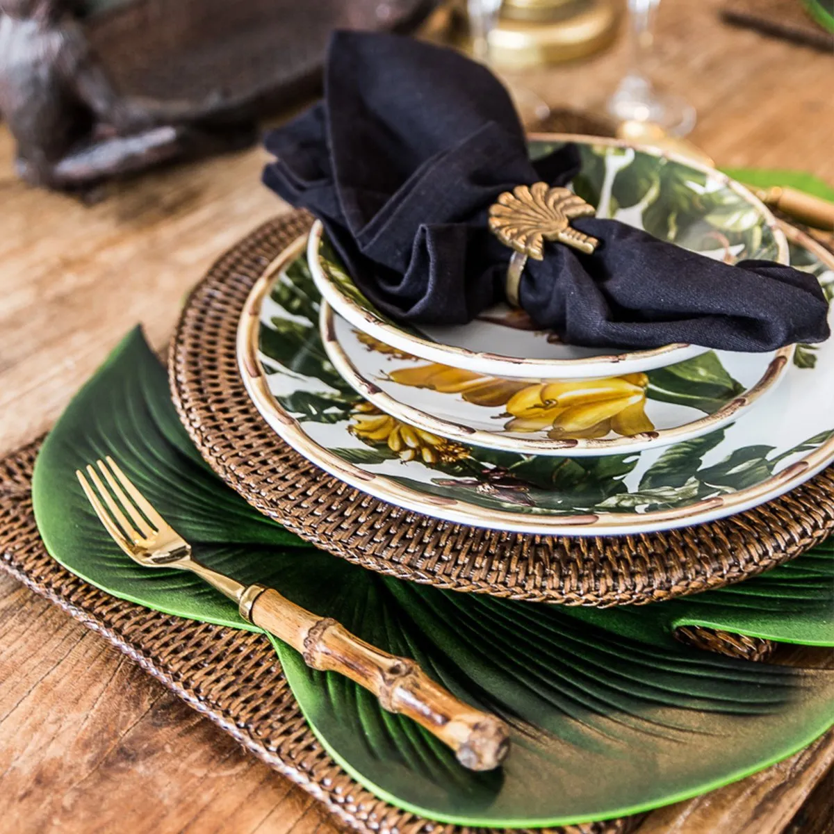 Rattan Placemat Rectangular Brown