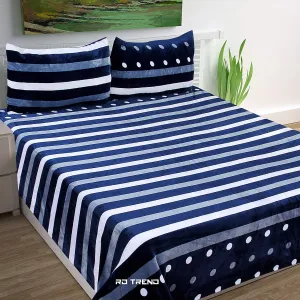 RD TREND 190 GSM Flannel Warm bedsheets for Winter Double Flat Size (90 x 100 Inches) with 2 Pillow Cover Size (18x28 Inches) Color-Blue Flannel